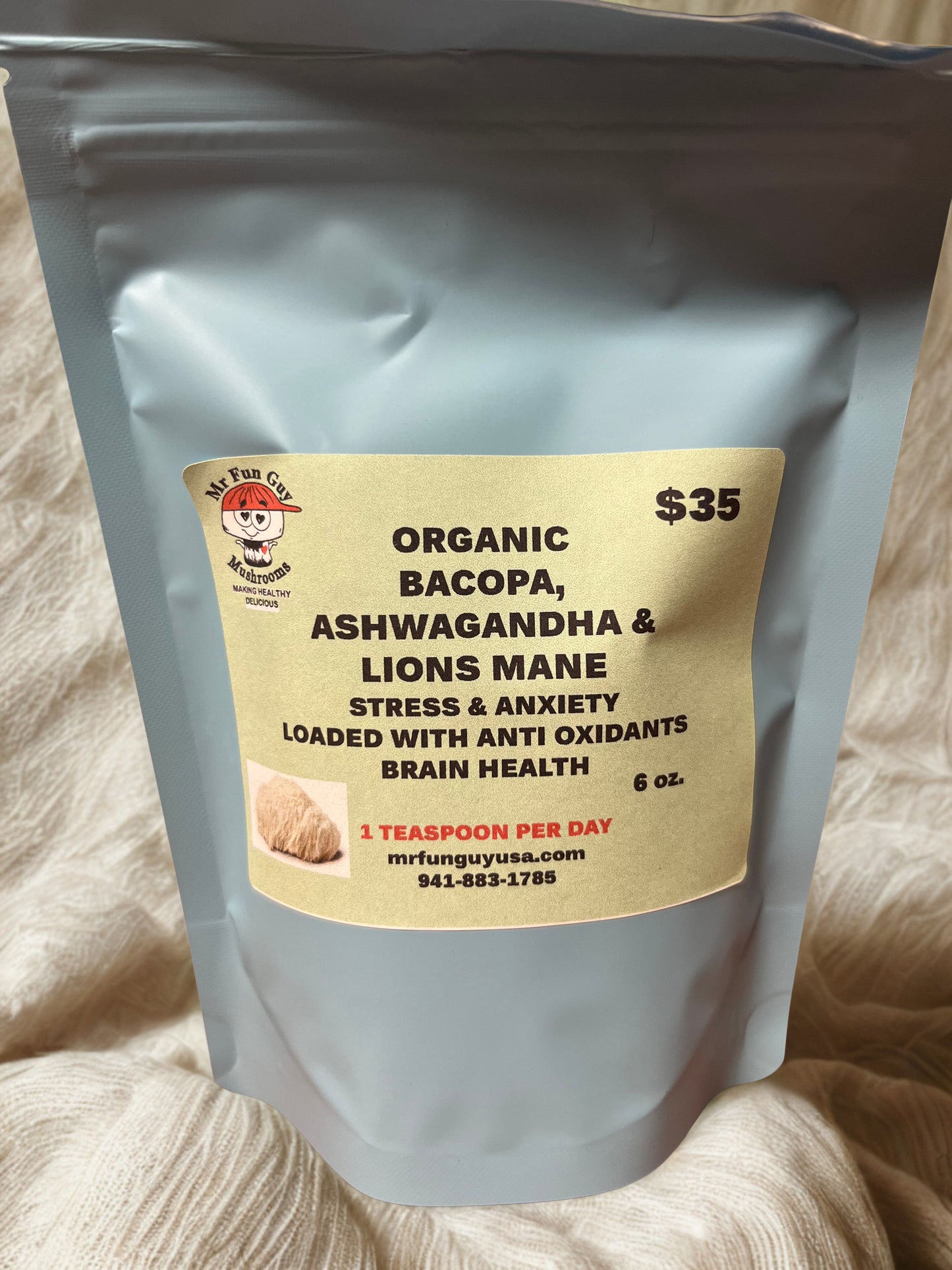 Organic Bacopa, Ashwagandha & Lions Mane Powder 6 oz