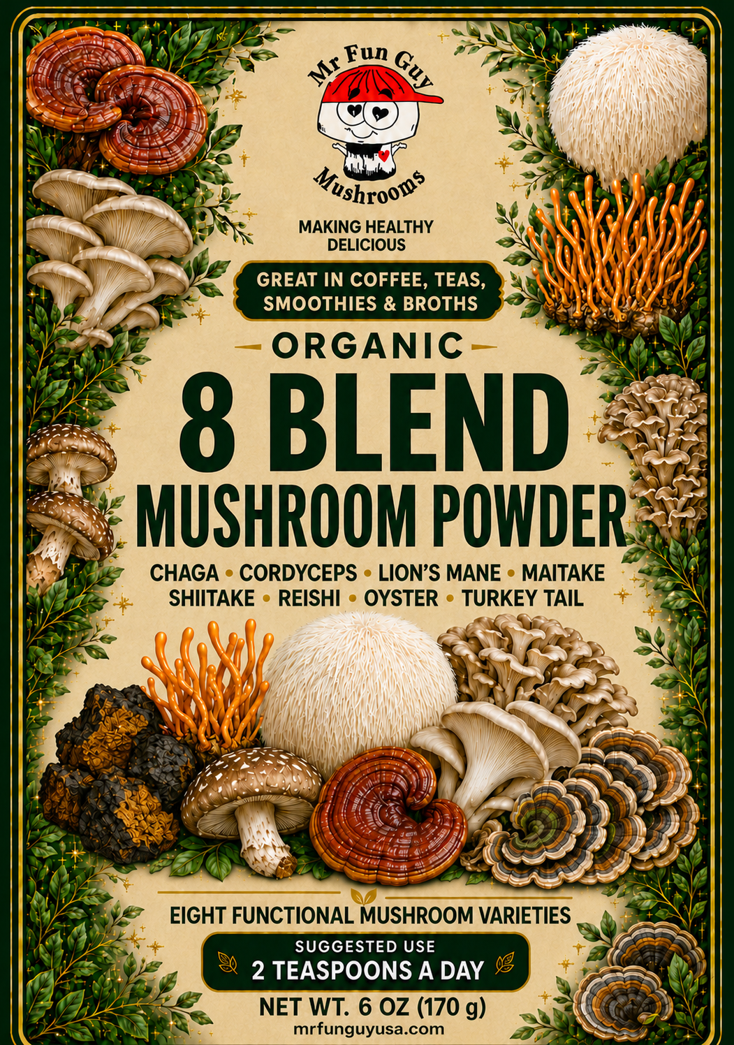 Organic 8 Blend Mushroom Powder 6 oz