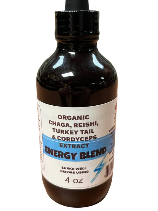 Organic ENERGY BLEND: Chaga, Reishi, Turkey Tail, & Cordyceps Extract 4 oz