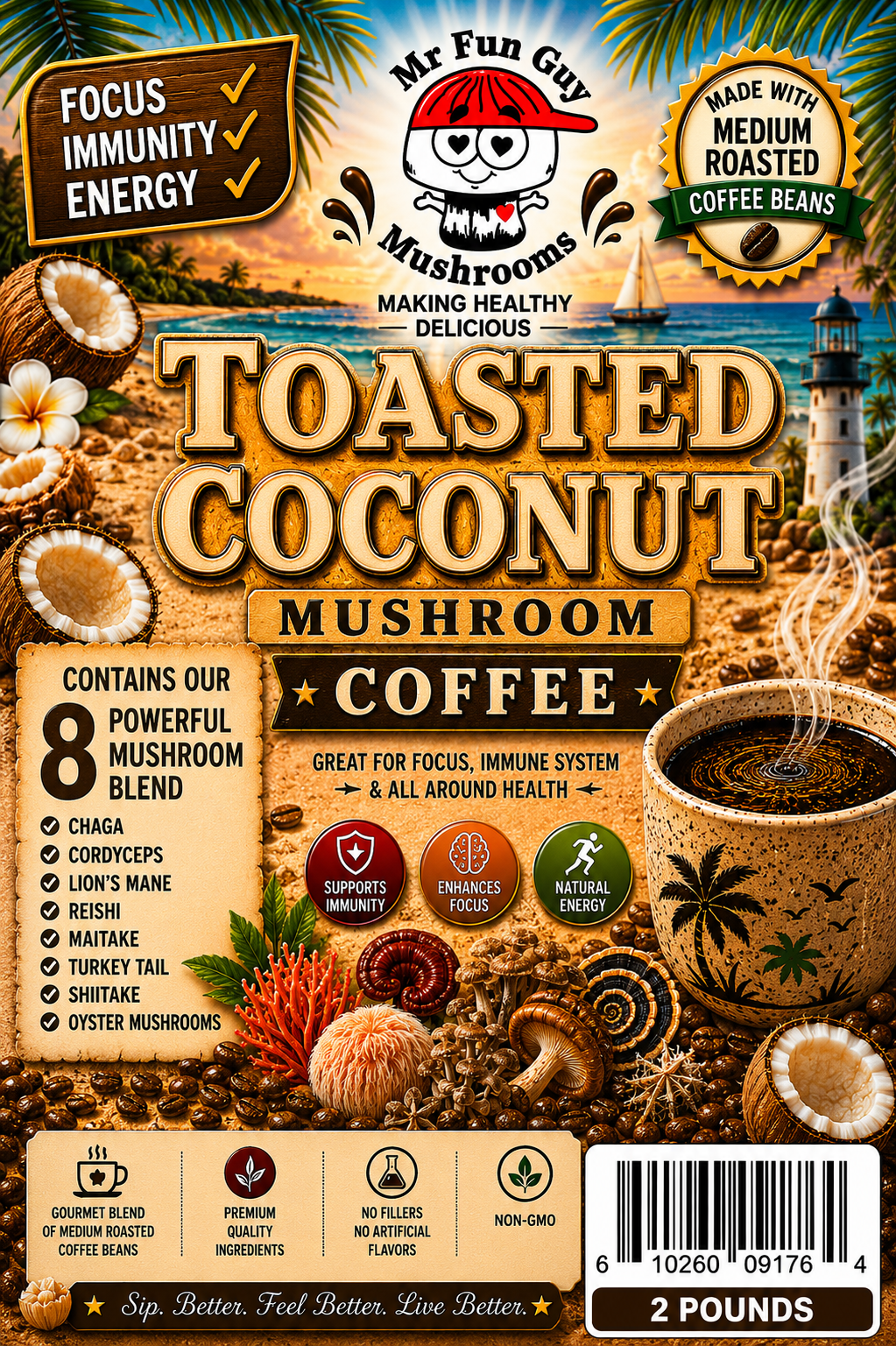 2 POUND BAG OF TOASTED COCONUT MUSHROOM COFFEE