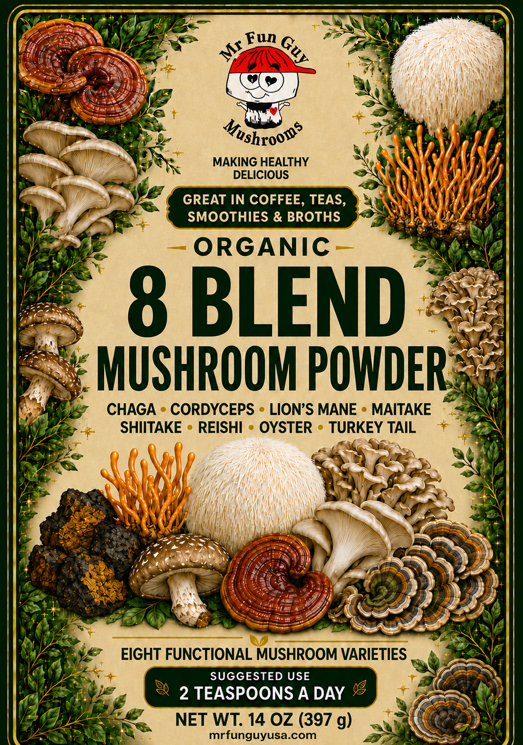 Organic 8 Blend Mushroom Powder 14 oz