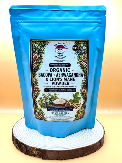 Organic Bacopa, Ashwagandha & Lions Mane Powder 6 oz