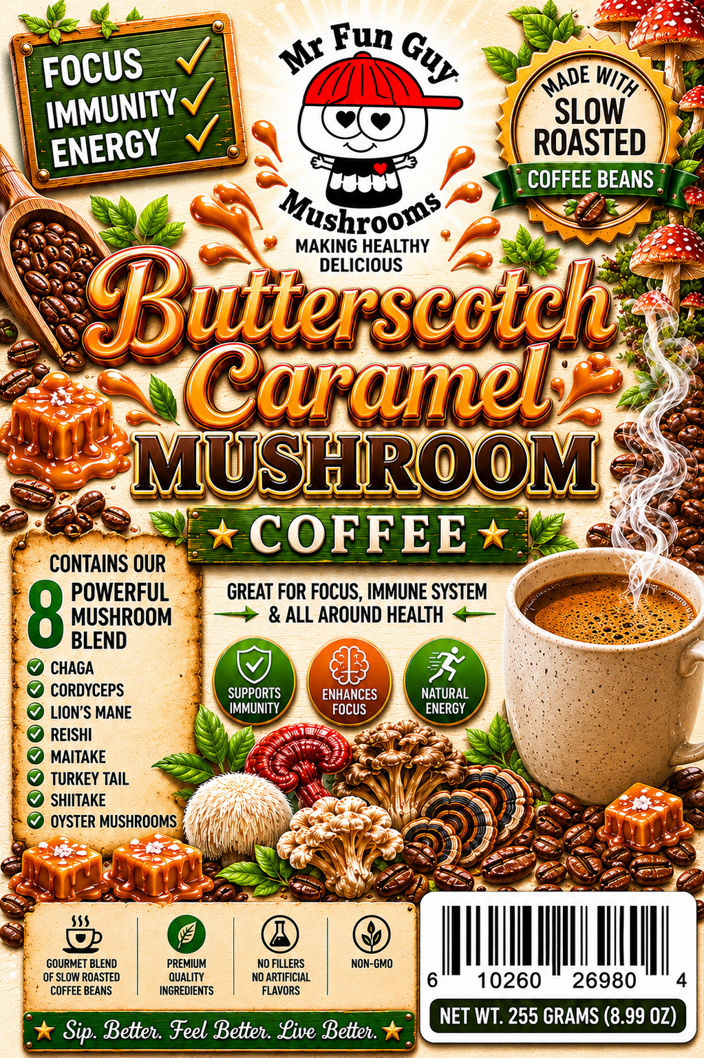 Butterscotch Caramel Mushroom Coffee 255 grams