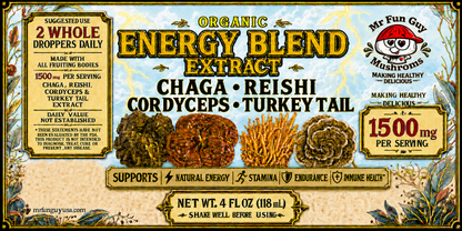 Organic ENERGY BLEND: Chaga, Reishi, Turkey Tail, & Cordyceps Extract 4 oz
