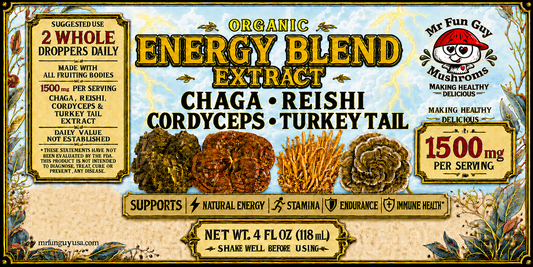 Organic ENERGY BLEND: Chaga, Reishi, Turkey Tail, & Cordyceps Extract 4 oz