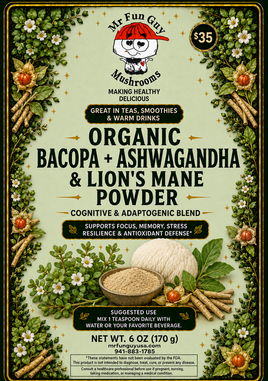 Organic Bacopa, Ashwagandha & Lions Mane Powder 6 oz